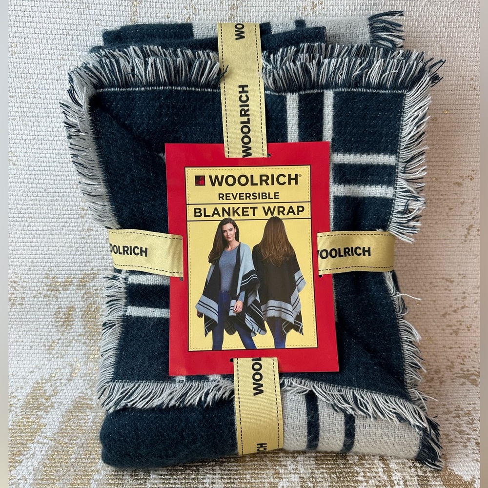 WOOLRICH Reversible Blanket Wrap Navy & Light Grey NWT